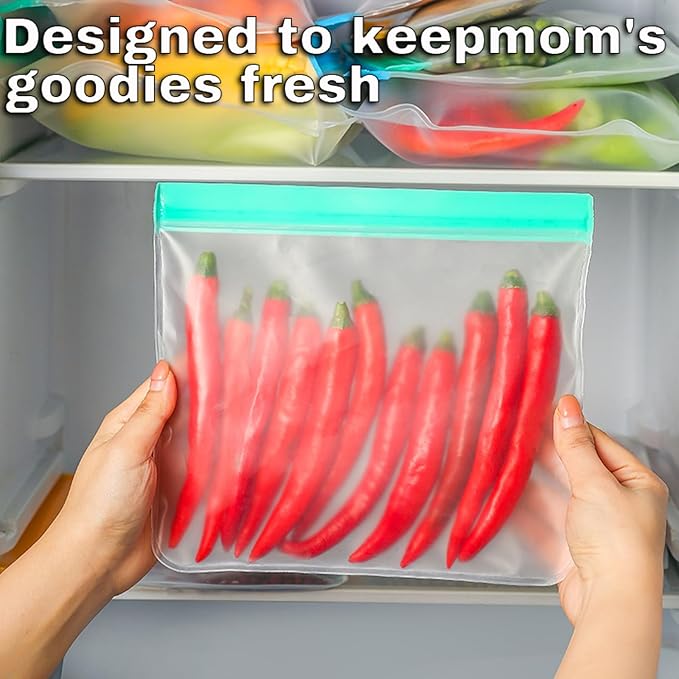 10 Pack Reusable Snack Bags, Extra Thick BPA Free, Dishwasher & Freezer Safe Food Storage Bags for Lunch, Snacks & Home Organization (Blue, 10 Pack Sandwich Bags)