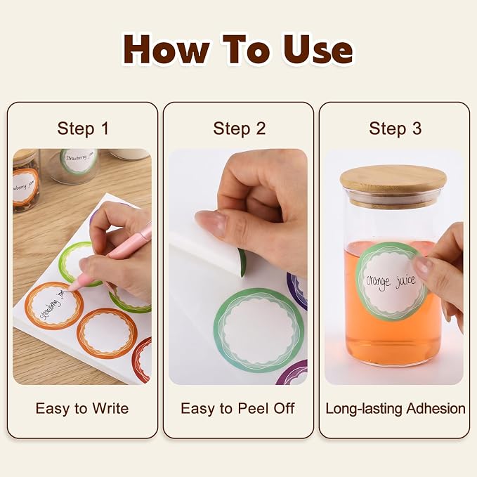 360 Pcs Canning Jar Labels, 2 Inch Round Removable Stickers, 6 Colors | Writable Labels, Easy Peel, No Residue, For Jars, Bottles, Pantry, Meal Prep, Gift Wrap And Party Favors