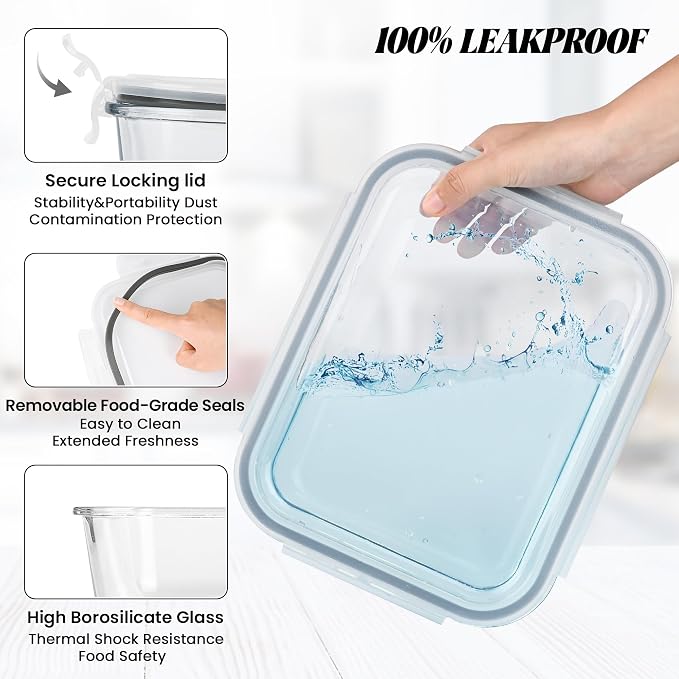 LOVYANXUE 2Pack 9.8 Cups/ 78 Oz Large Glass Food Storage Containers with Lids, Glass Meal Prep Containers with Airtight Lids - BPA Free, Leakproof, Ideal for Food Storing/Serving, Microwave/Oven Safe