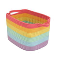 XUANGUO Woven Cotton Rope Storage Basket with Handles 13x10x9 inch Rainbow | Woven cotton rope basket for shelves and closets. Perfect for toys, books, clothes, nursery storage and gift baskets