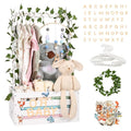 Large Baby Shower Gifts Basket Wooden Crate, Personalized Wooden Letters Hangers New Born Baby Girl Boy Pregnancy Gifts for New Mom Parents Vine Decorations Cute Closet with Adjustable Handle White