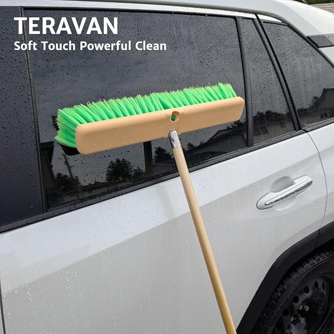Teravan Green Flow Through Essential Flagged-End Brush Head, 18-Inch | Extra Soft Bristle Brush for Gentle Car Wash, RV, Boat, Window & Floor Cleaning, Compatible with Pole Handle