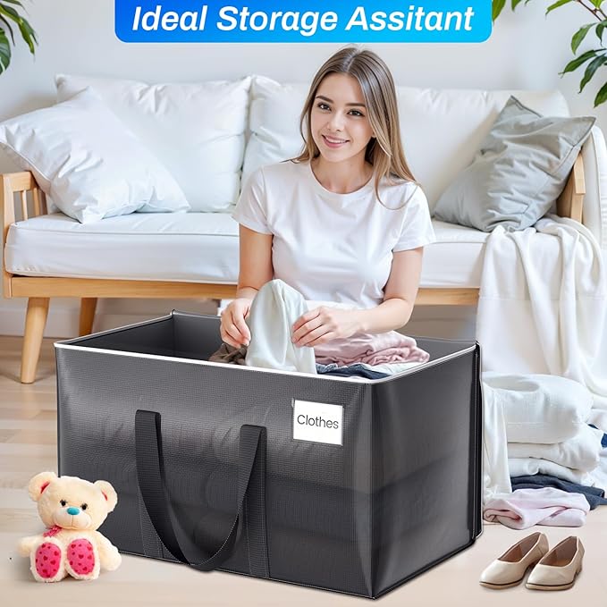 ElegantArray 8 Pack Moving Bags Heavy Duty, Moving Boxes, Storage Bags with Zipper & Handles & Tag for College & Dorm Moving Supplies Grey Laundry Hamper Bag, Foldable Space-saving Totes (125L, Grey)