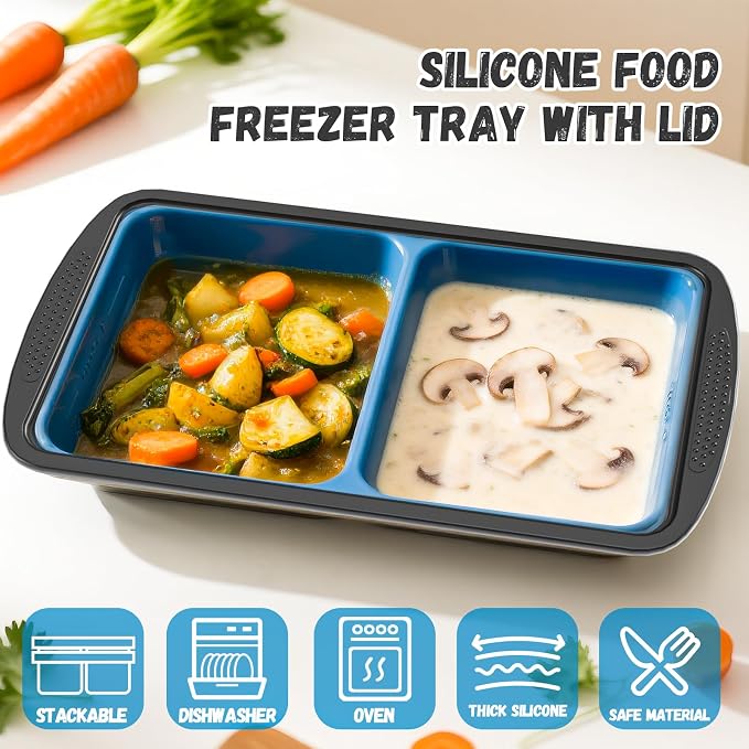 GORCI Silicone Soup Freezer Trays with Lids - 4 Pack, ½ cup, 1 cup, 2 cup and 4 cup - Perfect Portion Control for Broth, Sauce & Meal Prep ，100% Platinum Silicone BPA-Free, Flexible, Dishwasher Safe