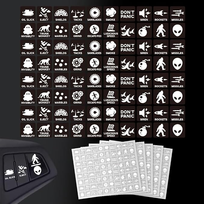 400 Pcs Car Switch Panel Stickers, 20 Designs Auto Switch ID Label Decals Fun Car Button Icon Black Dash Board Label Decals for Boat Truck
