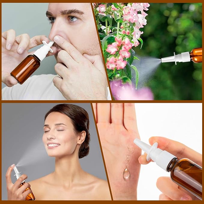 40 Pcs Nasal Spray Bottle Empty, Brown Glass Refillable Fine Mist Nasal Spray Bottles with 8 Funnels and 8 Labels (30ML/1oz)