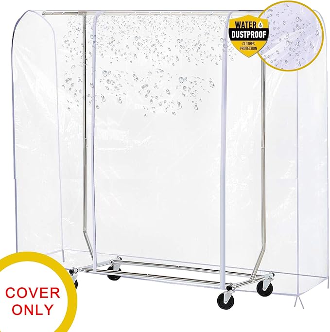 Ruibo Clear Garment Rack Cover Dustproof Clothes Rack Cover with 2 Durable Zipper/Clothing Waterproof Protector (L:71x20x60 inch)