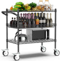Leteuke 3 Tier Rolling Carts with Wheels, Heavy Duty Rolling Utility Cart | NSF Commercial Grade Metal Cart with Handle&Shelf Liner,Trolley Serving Cart for Kitchen,Restaurant,Plant Display,Black