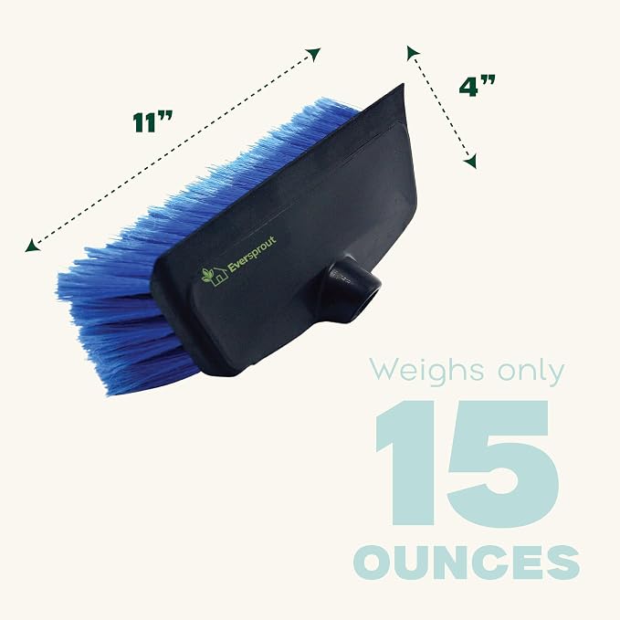EVERSPROUT 11-Inch Scrub Brush with Rubber Bumper, Pole Not Included | For Vehicles, Floors, Decks, Patios and More, No Scratching Rubber-Edge Bristles, For 3/4" Acme Threads