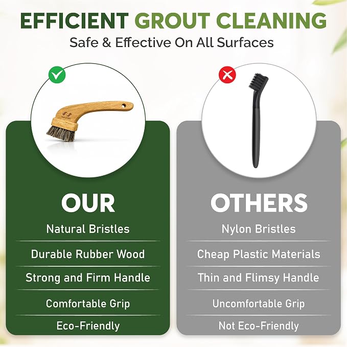 All-Natural Grout Brush Set | Wooden Cleaning Brush for Tile and Floor | Durable Floor Scrubber for Bathroom and Kitchen | Eco-Friendly Household Cleaning Tools – Pack of 2