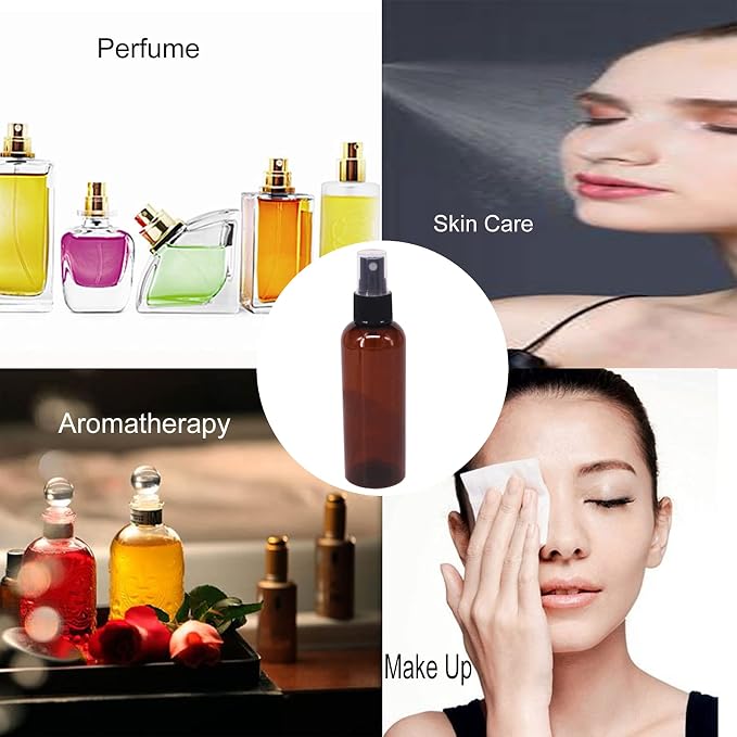 12 Pack 3.3 oz Fine Mist Spray Bottle Amber Plastic Spray Bottles | Travel Bottle for Essential Oils, Perfume, Refillable Containers with Funnels, Chalk Labels