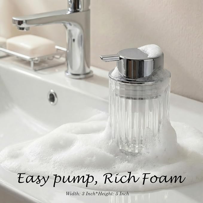 Amolliar Foaming Soap Dispenser, Plastic Pump Clear Glass Soap Dispenser, 8OZ Refillable Hand Soap Dispenser for Bathroom, Kitchen, Bath, Soap Pump Bottle for Liquid or Lotion Dispenser(Silver 2 Pack)