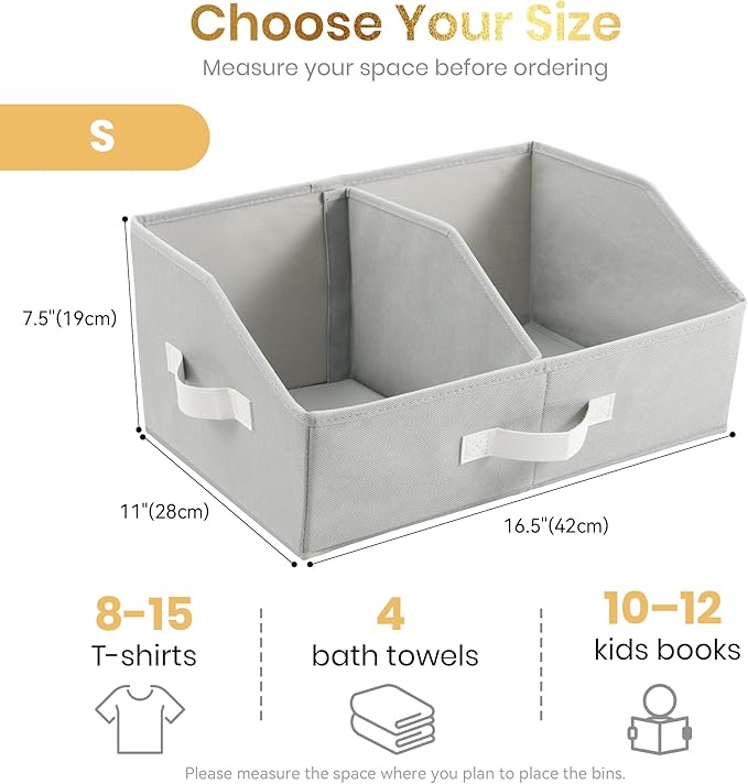 Closet Organizers And Storage - UPGRADED Trapezoid Storage Bin With Leather Handles & Adjustable Dividers, Fabric Collapsible Storage Bins For Clothes Storage & Shelf Organizer (6pcs,Small,Light Gray)