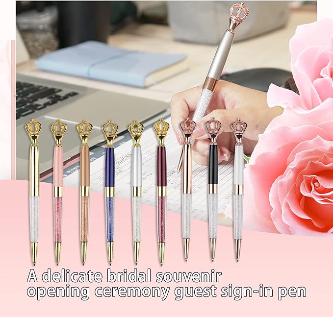 YOUMI Ballpoint pen, 3Pcs crown crystal metal pen, sparkling cute pen, Personalized Crystal Pens，Black Ink Glitter Diamond Pen for Note, Tab, Office School Stationery Supplies (set 3)