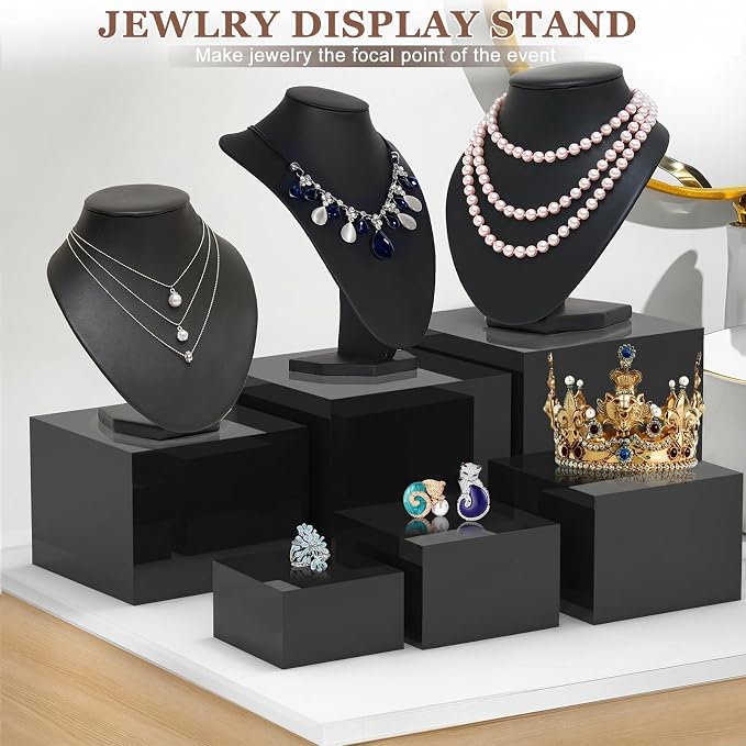 6Pcs Black Buffet Risers Set (Size 5",6",7",8",9",10"),Food Risers for Buffet Table Display Stand Shelf for Party Catering Dessert Collectibles Acrylic Cube Boxes Display with Hollow Bottoms