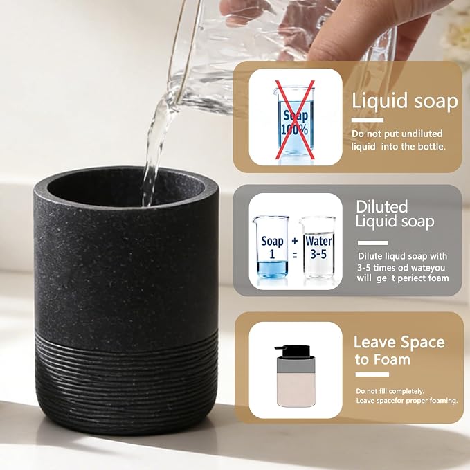 Resin Foaming Soap Dispenser, 11 OZ Bathroom & Kitchen Foam Soap Dispenser, Easy Press Pump, Refillable Hand Soap Dispenser, Modern Decor (Black)