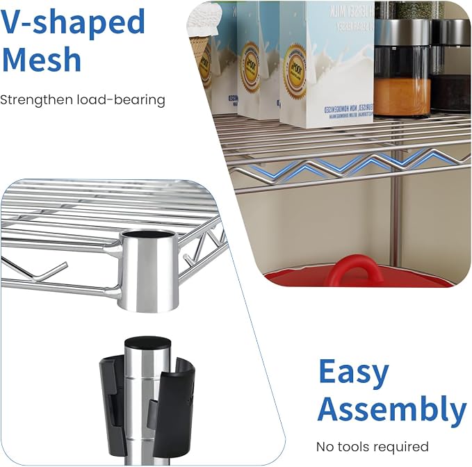 PayLessHere | 5-Tier Wire Shelf | 24"x14"x60" | Chrome | Adjustable Racks | Heavy-Duty Storage Shelves, Holds Upto 750 lbs | Rust-Resistant, No-Tool Assembly | for Home, Garage Shelving