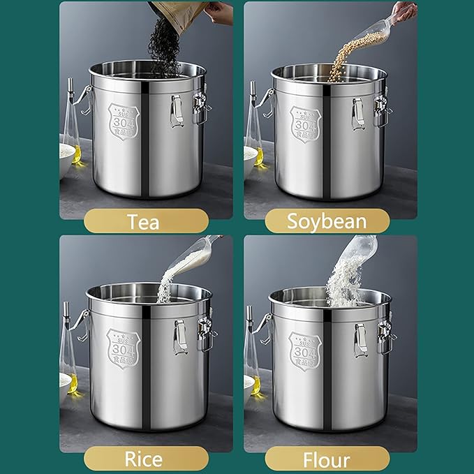 Stockpots 304 Stainless Steel Sealed Storage Bucket with Lid, Double Seal, Commercial Large-Capacity, Moisture-Proof,Leak-Proof (Size : 50cm50cm(98L)) ()
