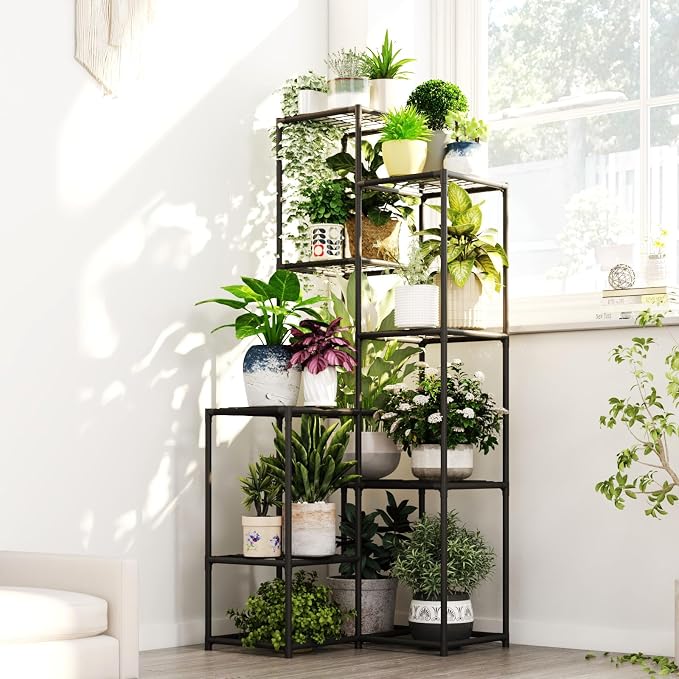 Bamworld Black Plant Stand Indoor Outdoor Corner Plant Shelf 54.7" Tall Plant Table Metal Large Plant Holder for Multiple Plants Patio Balcony Garden Office Home Decor