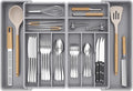 Lifewit Silverware Drawer Organizer, Expandable BPA Free Plastic Utensil Tray for Kitchen, Adjustable Flatware Cutlery Holder for Spoons Forks Knives, 18- 28 x 16.7", Gray
