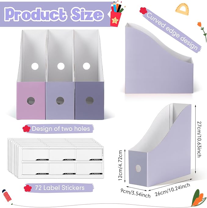 Colarr 24 Pcs Cardboard Magazine Holders 12 Colors Magazine Storage Box with Label Stickers Magazine File Holder Folder Book Holder for Desk Desktop Document Holder for School (Vivid Color)