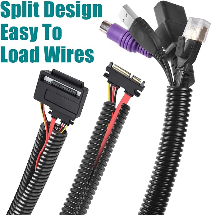 ALLWIN 1/4 inch Split Wire Loom Tubing Wire Conduit - 30 ft Cord Protector Electric Wires Covers, Automotive Wire Flexible Conduit, Plastic Wire Cover (1/4/''-30ft)