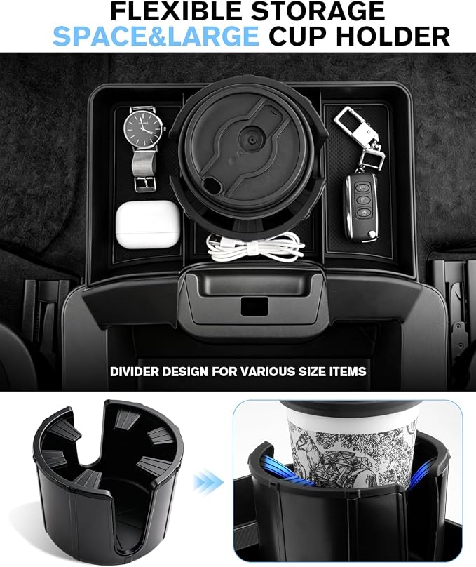 For Double Layer Center Console Hanging Organizer Box&Large Cup Holder Compatible with 2019-2026 Silverado/Sierra 1500& 2020-2026 Silverado/Sierra 2500/3500 Accessories(Split-Bench Folding Seat Only)