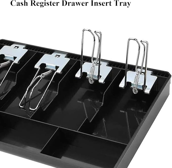 Money Tray Cash Register Drawer Insert Tray Portable Currency Till Replacement Money Organizer Storage Box with 5 Bills 4 Coins Compartments (5 Bills 4 Coins Metal Clip)
