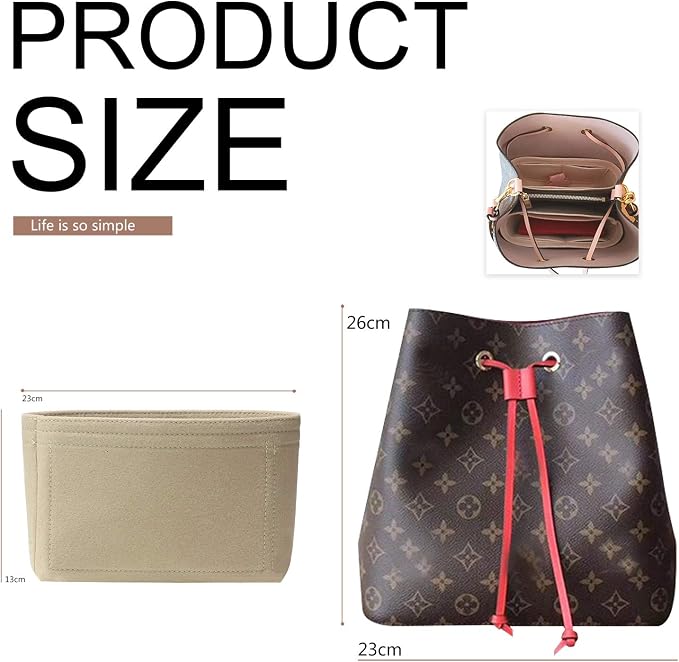 Bag Organizer, Bag Shaper Purse Insert Felt Organizer Fit in NeoNoe Noé and other Bucket Bags - beige