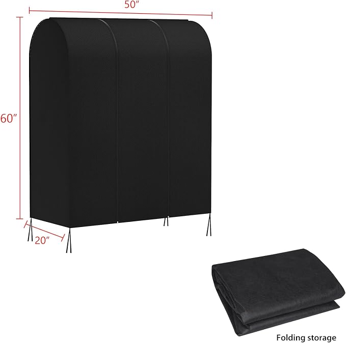 Zilink Garment Rack Cover Garment Bags Protector Wardrobe Cover 50in, Black | Dustproof, Breathable, 2 Durable Zippers, Clothes Rack Cover for Garment Rack (Rack Not Included)