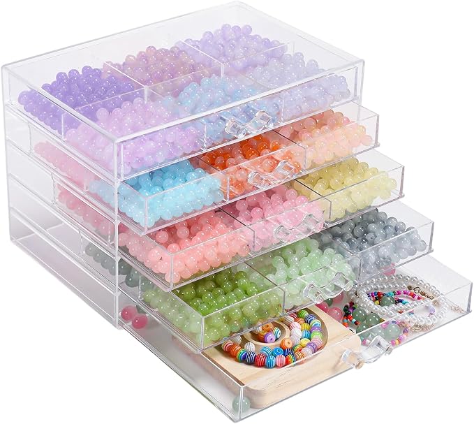 CLUQMEIK 5-Tier Large Bead Organizer Box, Acrylic Jewelry Storage Bead Containers with 5 Drawers, Suitable for Bracelet Making DIY Storing Beads Jewelry Rock Buttons.