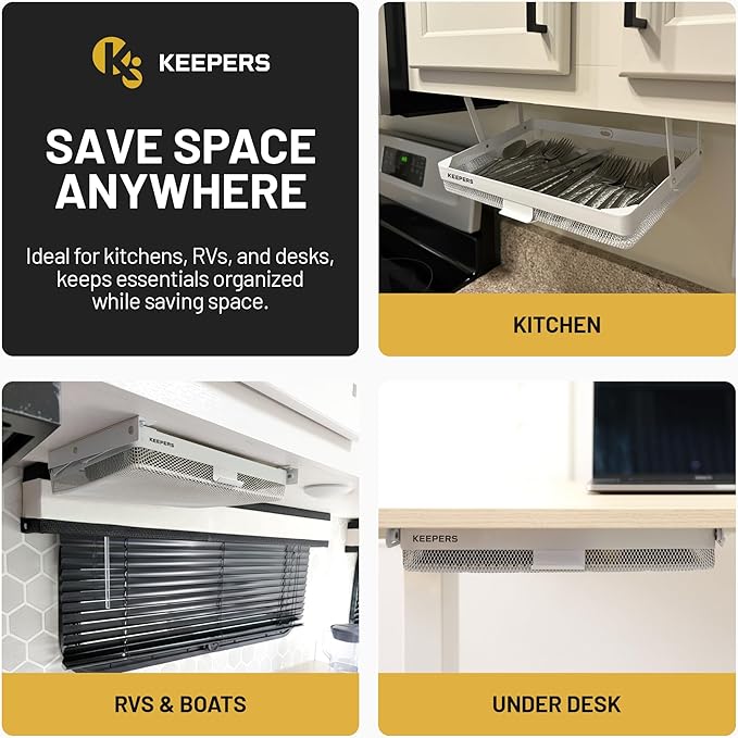 Everything Keeper - Organizer for Home, Kitchen, Bathroom, RV, Small Spaces - Storage Organizers - Compact Metal Basket - Under Cabinet Holder - Easy Install - Holds Strong - 13 x 10 x 2.5 in