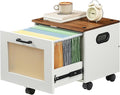 HOOBRO File Cabinet, Rolling File Cart, Under Desk Small Filing Cabinet, File Organizer Box, Home Office File Basket with Drawer for A4, Letter Files, White and Walnut WH11WJ01G1
