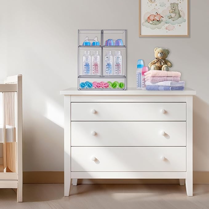 Sorbus Wide Stackable Acrylic Storage Drawers, 2 Pack Clear Plastic Organizer Bins for Baby Bottles, Makeup, Bathroom, Vanity & Countertop Organization, Pull-Out Drawer Design for Cabinets & Pantry