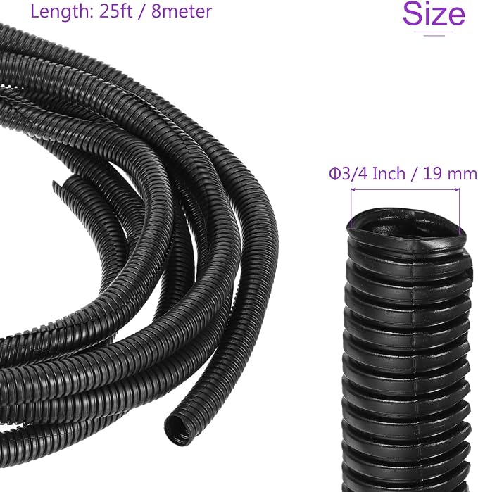 DMiotech 25ft Wire Loom Split Tubing 3/4 Inch(19 Mm) ID, Cord Protectors from Pet Flexible Conduit Cable Management for Office, Home, Garden, Black