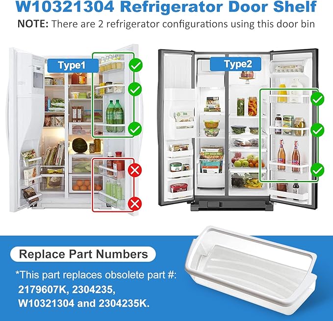 UPGRADED W10321304 Refrigerator Door Shelf Bin, Compatible with Whirlpool Refrigerator Replaces WPW10321304 PS11752778 AP6019471 2179574 2179575