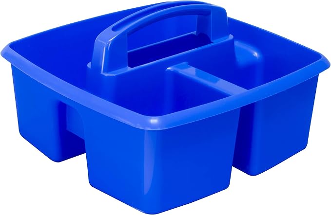 Storex 3-Compartment Small Caddy – Multipurpose Classroom Organizer with Handle, Blue, 5-Pack (00947E06C)