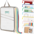 7 Pack PVC Mesh Zipper Pouch Set with 1 Organizer Bag A4/Letter Size Translucent File Bags Water-Resistant Plastic Document Pouches for Office College School & Travel Supplies (8pcs)