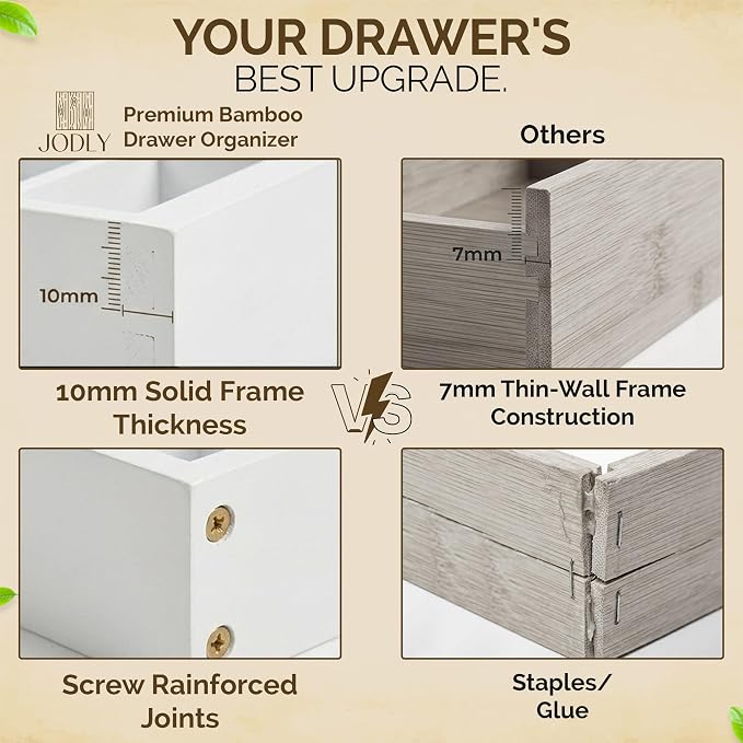 Bamboo Kitchen Utensil Drawer Organizer for Silverware | 100% Natural Expandable 14-20 Inch Kitchen Drawer Organizers for Utensils | Non-Slip Base | Screwed Joints for Long-Lasting Durability