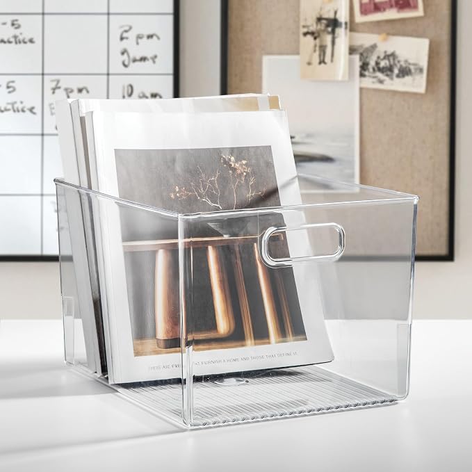 iDesign Storage Bin with Handles, Set of 2, Clear | For Kitchen, Bathroom, or Home Office, Made in USA