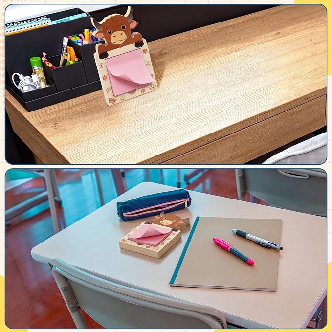SiliFine Highland Cow Pop up Sticky Note Holder Wood Memo Pad Dispenser 3 x 3 in Sticky Notes Organizer Cute Self Stick Memo Pad Holder for Office Home Back to School Gift No Pads Included