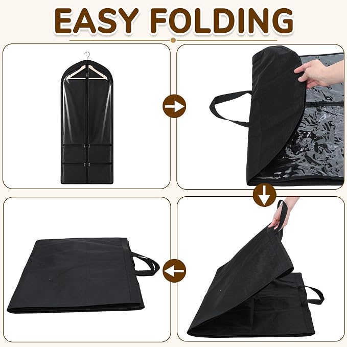 Tranqun 6 Pack 65" Long Wedding Garment Bags for Gowns 4" Gusseted Clear Dress Travel Bag for Hanging Clothes Foldable Wedding Dress Cover with 4 Zipper Pockets for Closet Storage and Travel (Black)
