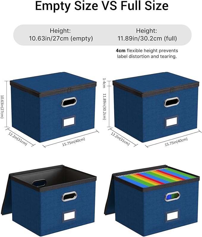 Oterri File Organizer Boxes with Lids, File Box with Mesh Pockets, Document Organizer Box for Letter Size Folders, Zippers Important Document Organizer (Dark Blue, Large-1 Pack Without Folders)