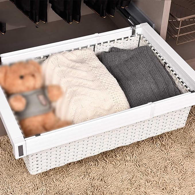 Pull Out Cabinet Storage Basket,Wardrobe Storage Organiser,Easy Pull Out Drawer Dividers for Closet,Stackable Detachable,for Kitchen Office Wardrobes Cupboard Storage(White,545mm x 446mm x 192mm)