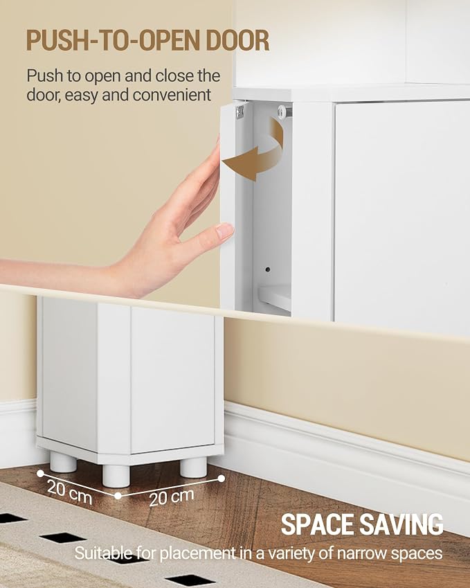 Hzuaneri Corner Cabinet, Small Bathroom Corner Cabinet with Doors | Narrow Storage Cabinets with Adjustable Shelves, Bathroom Organizers and Storage for Small Space, White BC20003X