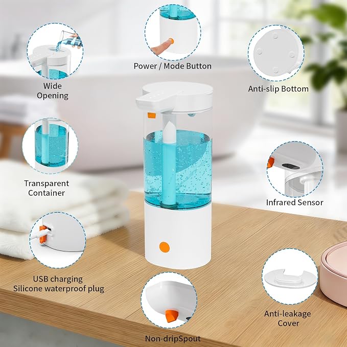 Automatic Liquid Soap Dispenser Touchless, USB Rechargeable Smart Hand Soap Dispenser, 4-Level Adjustable, 13.5oz/400mL Wall Mount for Bathroom Kitchen Dish Soap-Orange