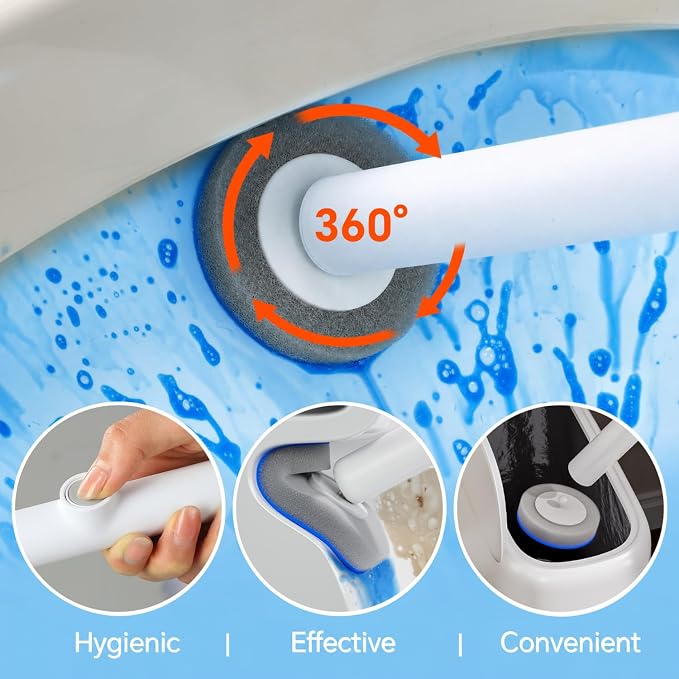 Spreezy Disposable Toilet Brush and Holder Set, Touch Free Wand, 54 Refills | Soft Spong Heads, Hands-free Eject Design, Hygienic Disposable Cleaning System, Bathroom Dorm RV Use, Floor Standing Caddy