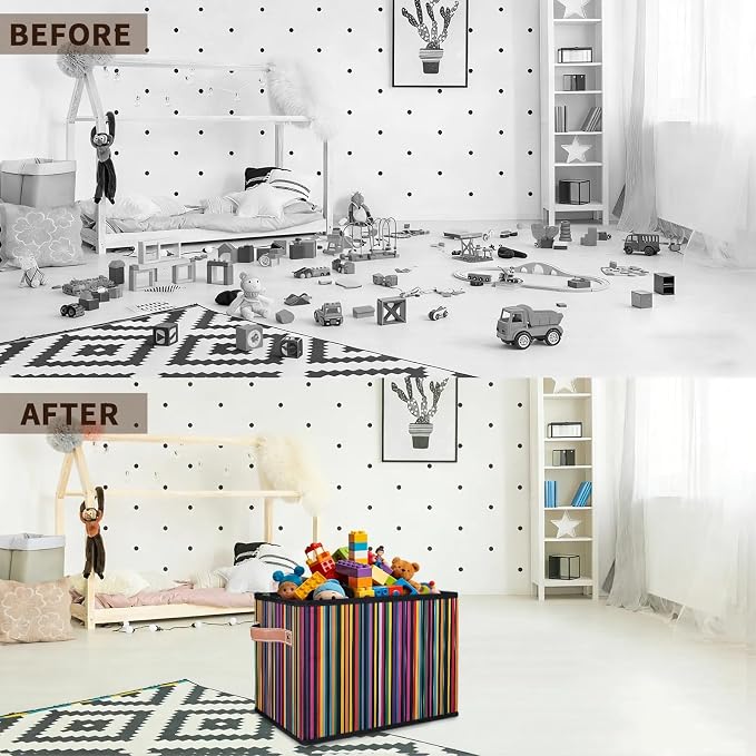 Mexican Stripes Closet Storage Bin, Foldable Storage Baskets for Shelves, Decorative Shelf Organizer Colorful Fabric Cube Bin for Living Room Bedroom Home Dorm