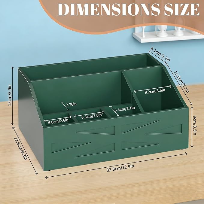 Wood Mail Organizer Countertop,Farmhouse Desk and Kitchen Countertop Storage, Letter Sorter, Desk Mail and Bill Organizer, Desktop File and Paper Holder (Green)