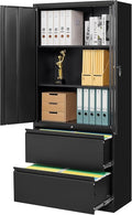 SISESOL Black Metal Storage Cabinet with Drawers and Lock,Locking Steel Storage Cabinet with Doors and Shelves,71" Office File Cabinets for Home Office,Warehouse,Garage,School (Black, 2 Drawers)